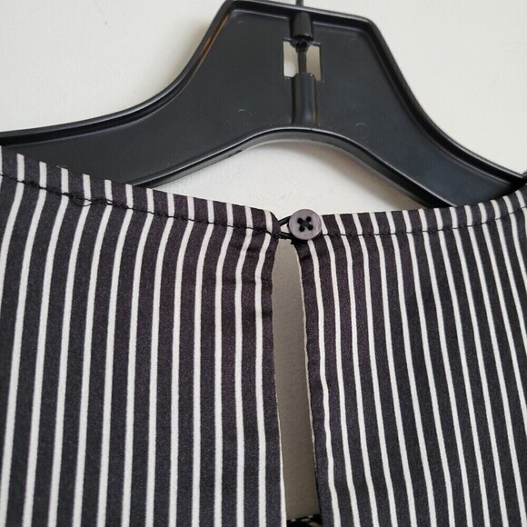 AVEC LES FILLES Black White Striped Cuffed Long Sleeve Shirt Blouse Size Small - Picture 8 of 13